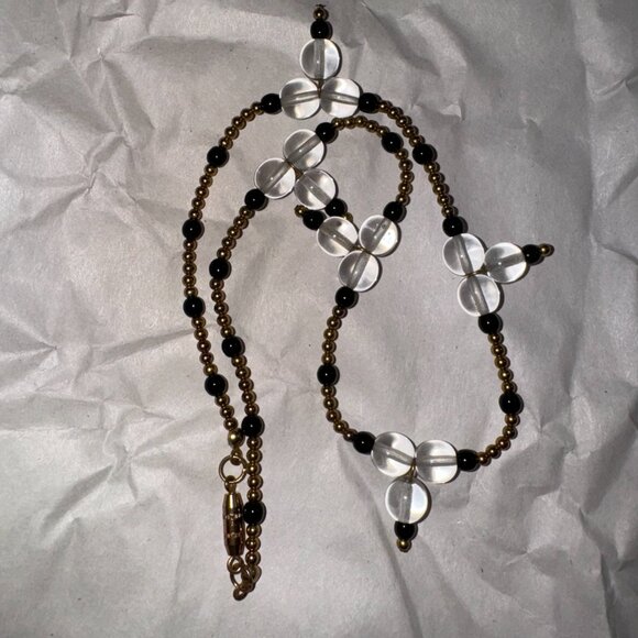 15" Black and Clear Beaded Necklace with Gold-tone Accents - Picture 7 of 8